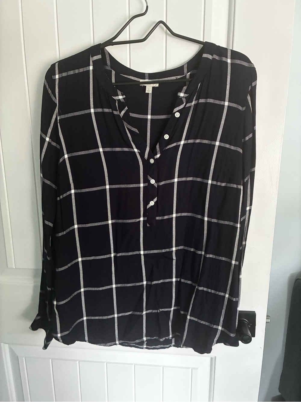 Talbots Navy Windowpane Blouse